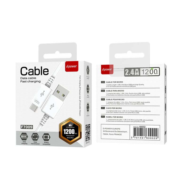 Câble micro usb 1,2m - Blanc