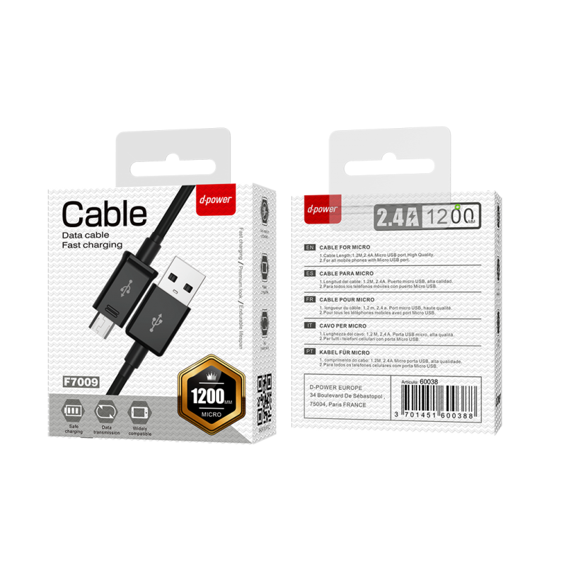 Câble micro usb 1,2m - Noir